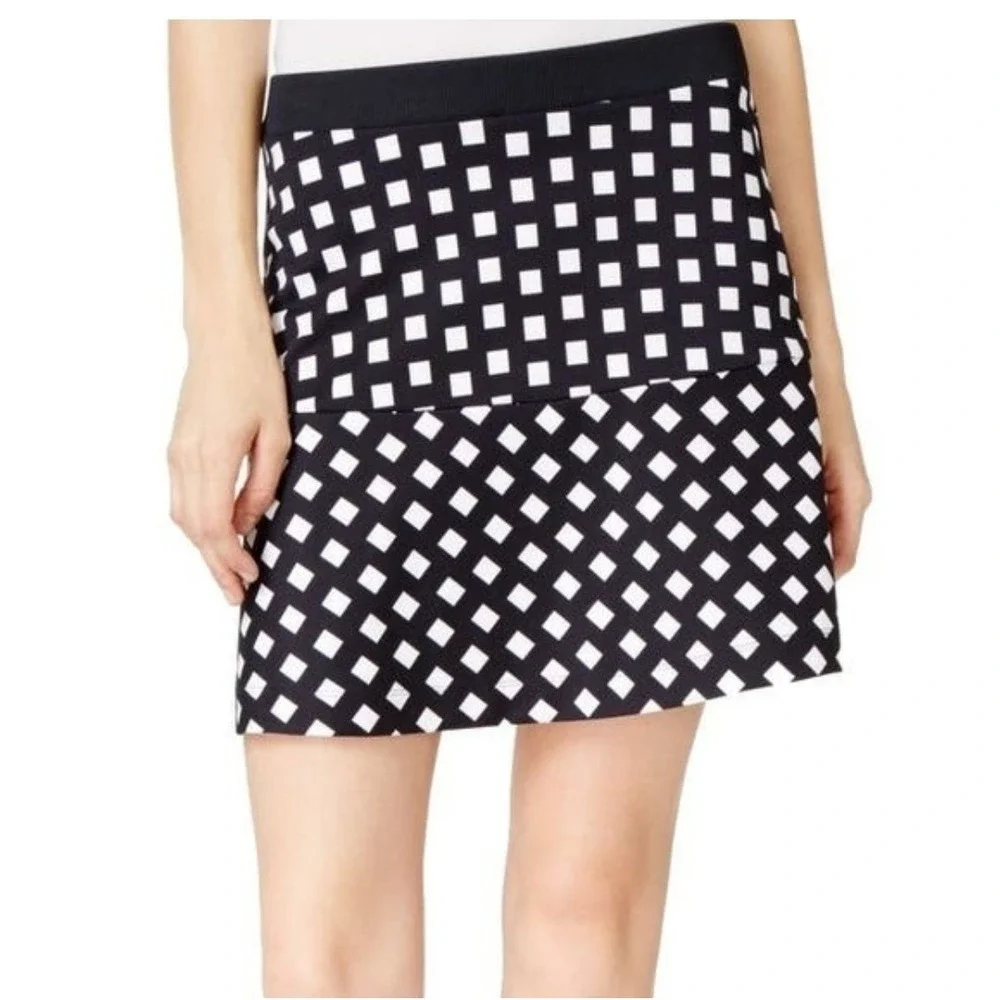 Michael Kors Navy Blue White Checkered Skirt Flowy Preppy Chic Casual Women's 4